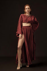 Maxi Skirt With Slits-Maroon